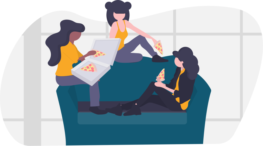 girls enjoying pizza on Chisel's How it works page